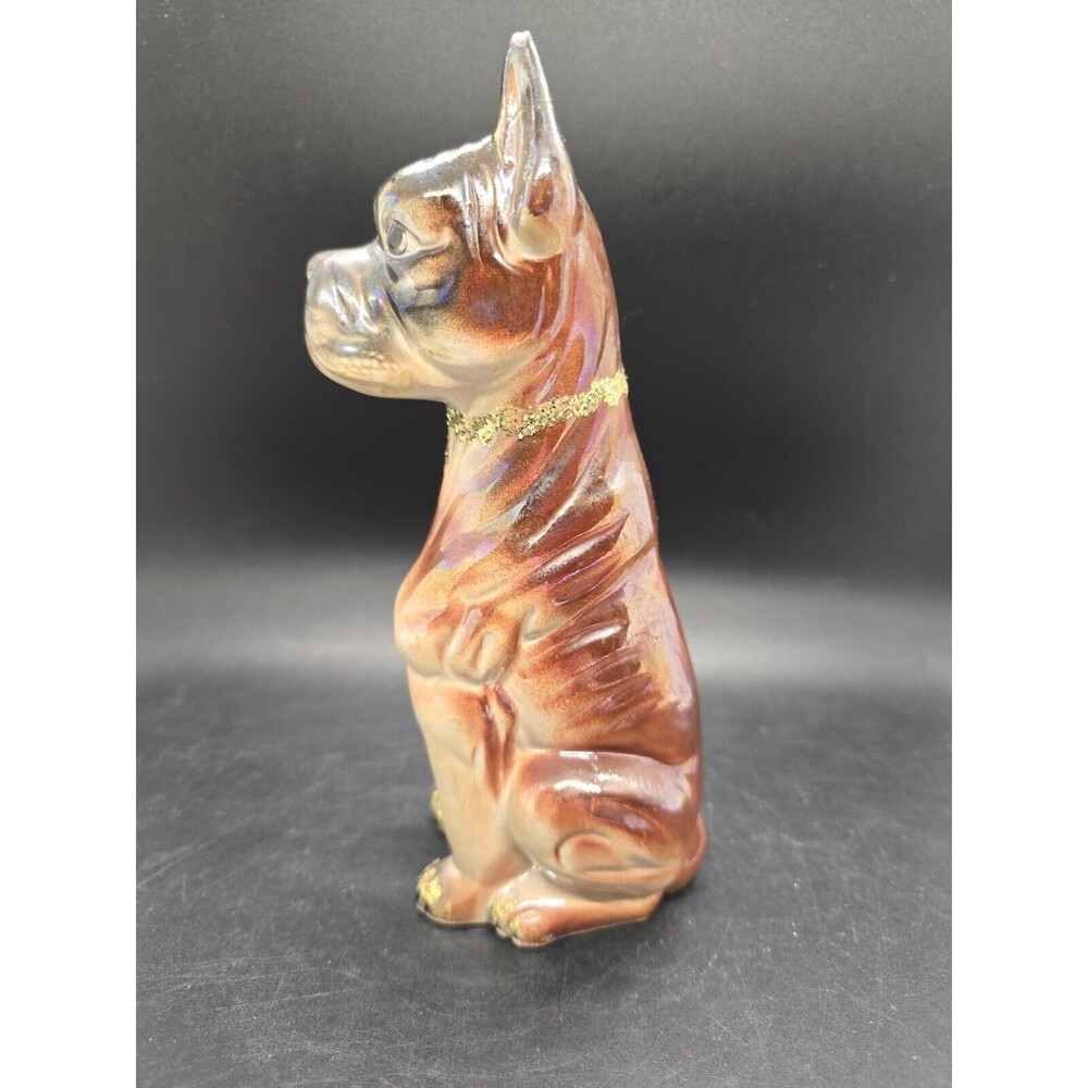 Vintage 7" Ceramic Brown Boxer Dog Figurine Japan Gold Sparkle - Picture 4 of 10